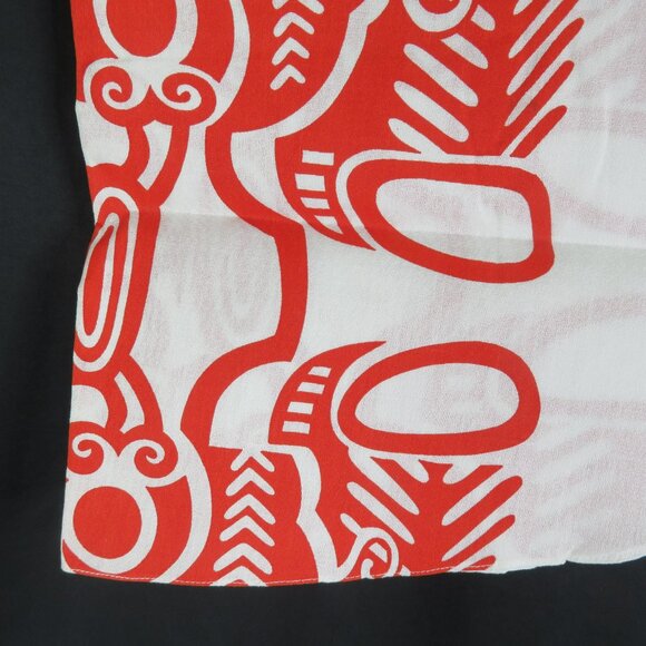 Vintage Tahitian Tablecloth 8 Napkins Hand Round 62 inch Red White Polynesian - Picture 5 of 10
